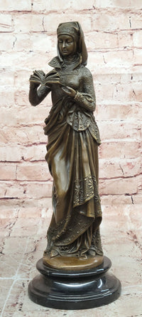 Signed Maiden Reading Book Genuine Bronze Sculpture Hot Cast Figurine