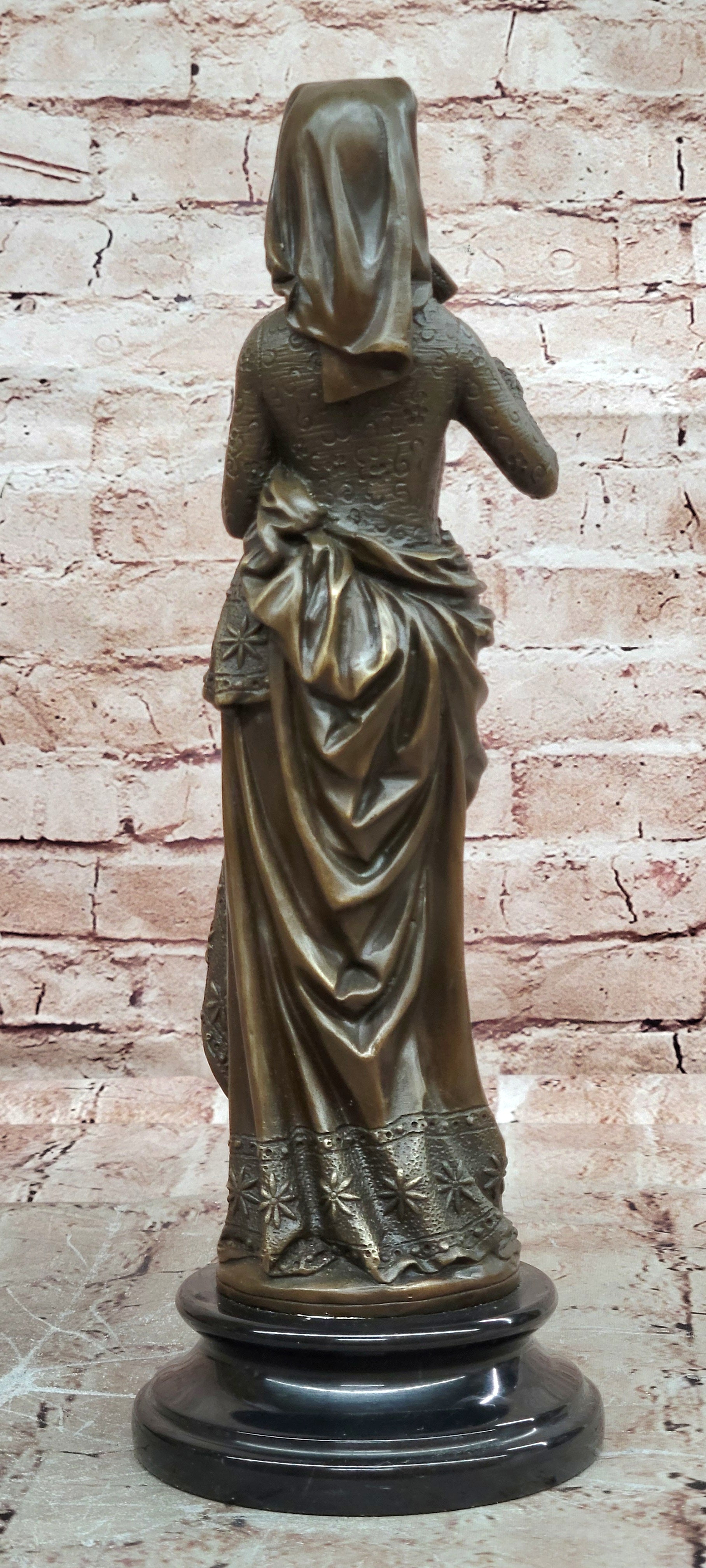 Signed Maiden Reading Book Genuine Bronze Sculpture Hot Cast Figurine