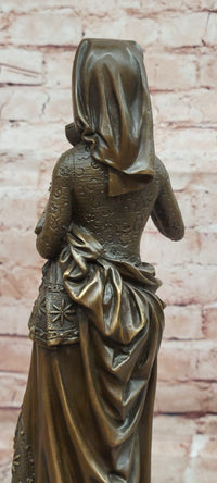 Signed Maiden Reading Book Genuine Bronze Sculpture Hot Cast Figurine