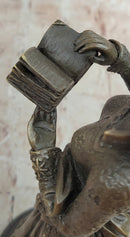 Signed Maiden Reading Book Genuine Bronze Sculpture Hot Cast Figurine