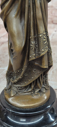 Signed Maiden Reading Book Genuine Bronze Sculpture Hot Cast Figurine