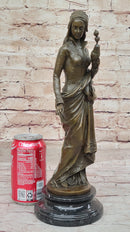 Signed Carrier Exquisite Maiden Bronze Sculpture Marble Base