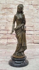 Signed Carrier Exquisite Maiden Bronze Sculpture Marble Base