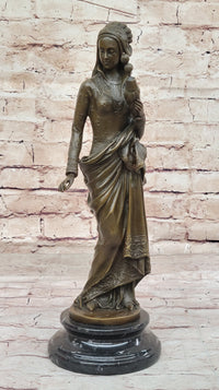 Signed Carrier Exquisite Maiden Bronze Sculpture Marble Base