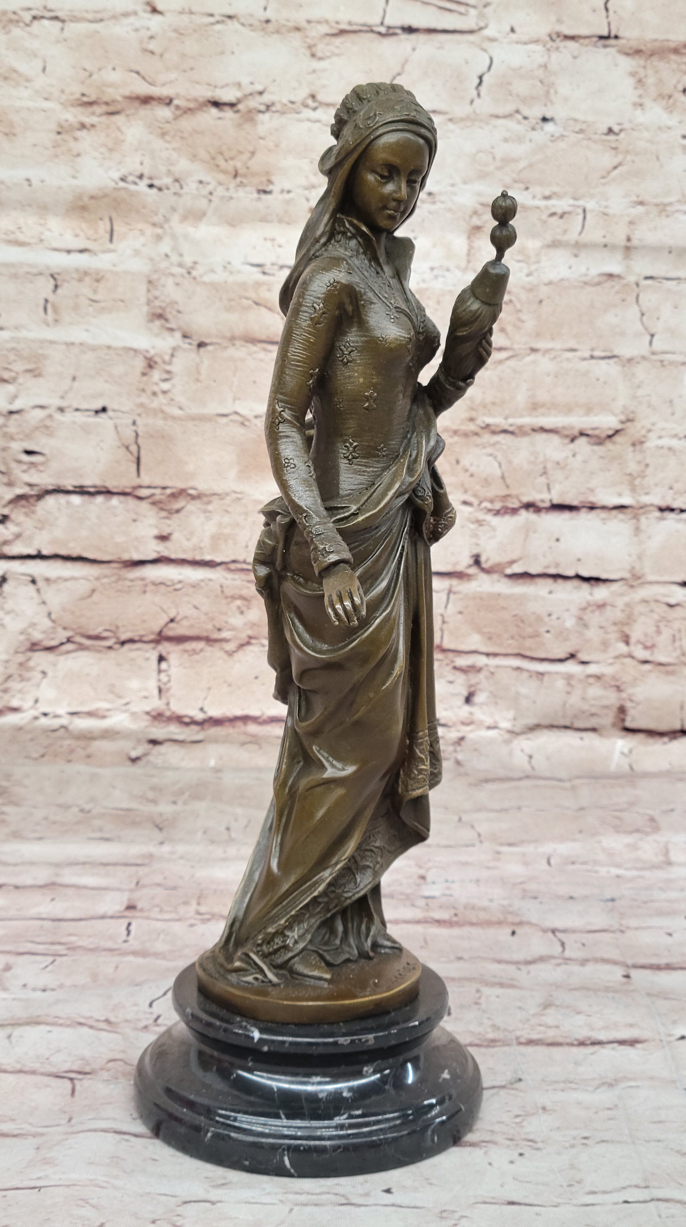 Signed Carrier Exquisite Maiden Bronze Sculpture Marble Base