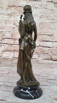 Signed Carrier Exquisite Maiden Bronze Sculpture Marble Base