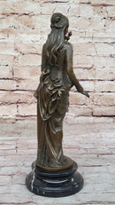 Signed Carrier Exquisite Maiden Bronze Sculpture Marble Base