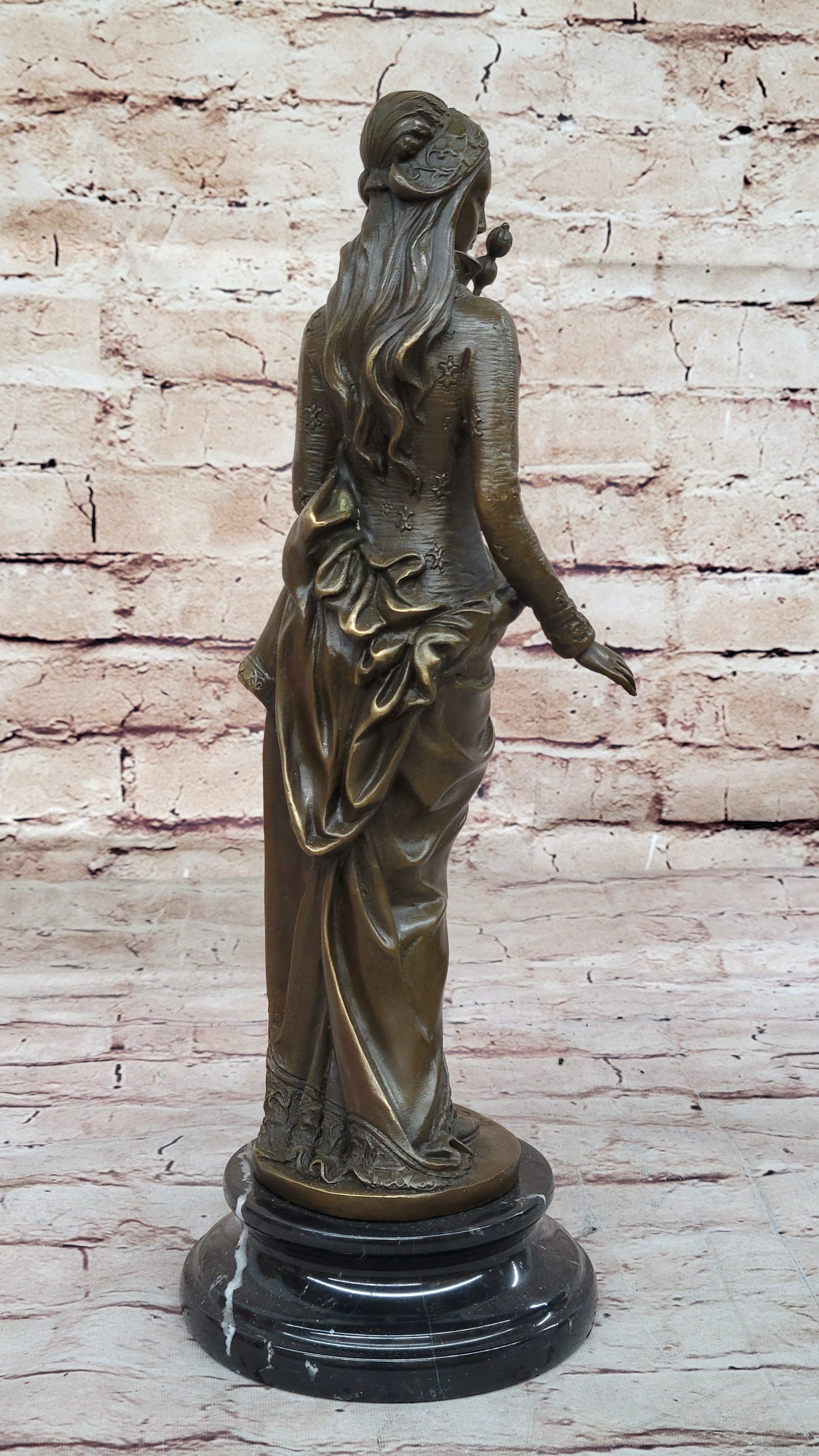Signed Carrier Exquisite Maiden Bronze Sculpture Marble Base