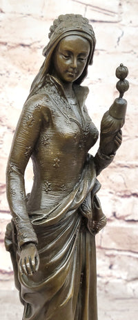 Signed Carrier Exquisite Maiden Bronze Sculpture Marble Base