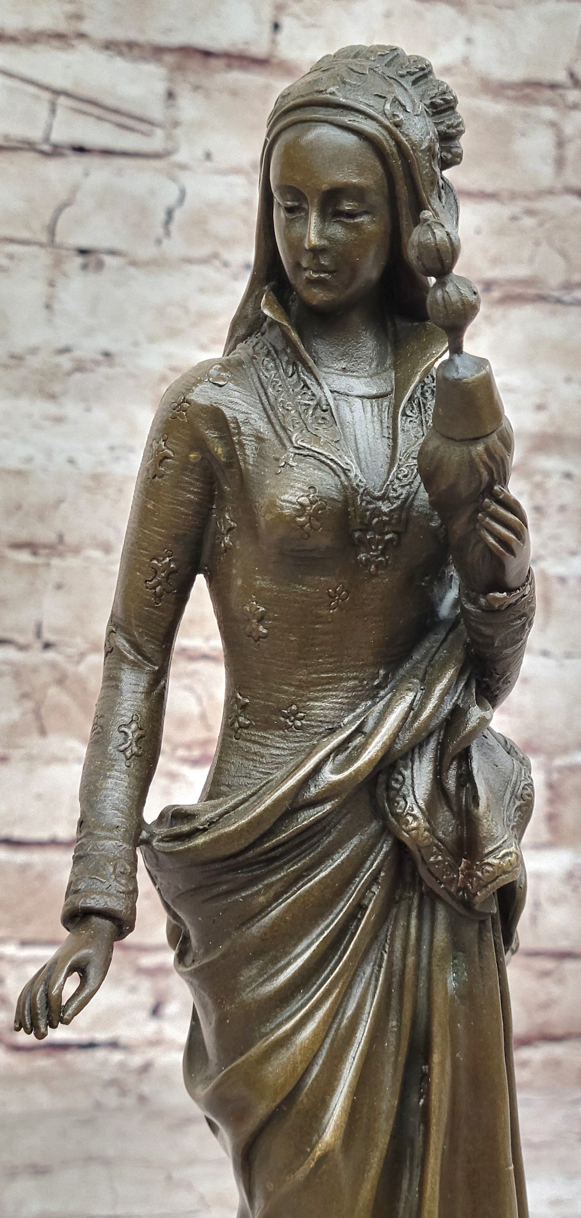 Signed Carrier Exquisite Maiden Bronze Sculpture Marble Base