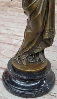Signed Carrier Exquisite Maiden Bronze Sculpture Marble Base