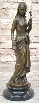 Signed Carrier Exquisite Maiden Bronze Sculpture Marble Base