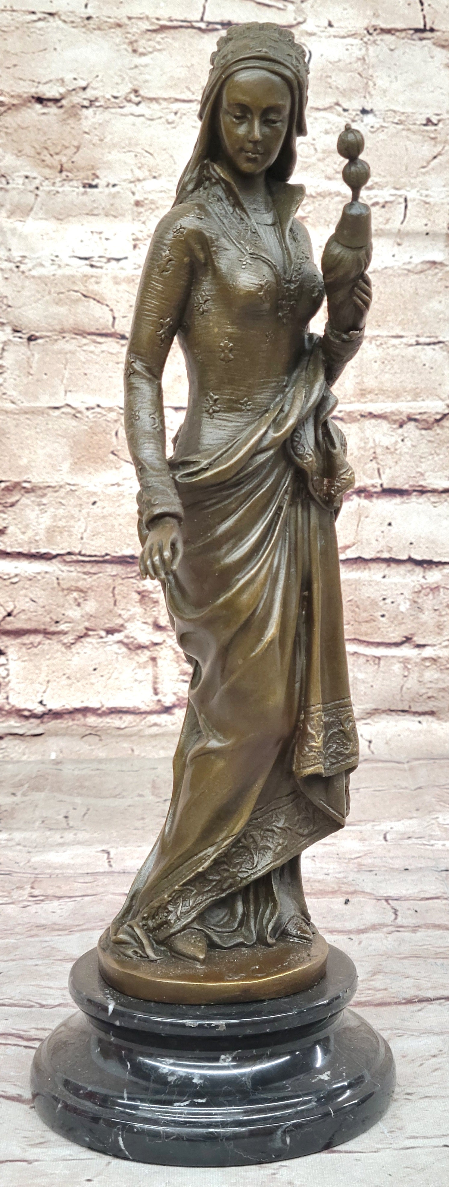 Signed Carrier Exquisite Maiden Bronze Sculpture Marble Base