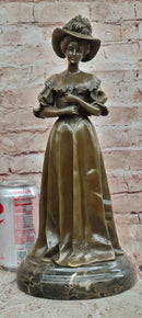 Victorian Era Woman in Hat Bronze Metal Statue Sculpture Art Deco Sculpture