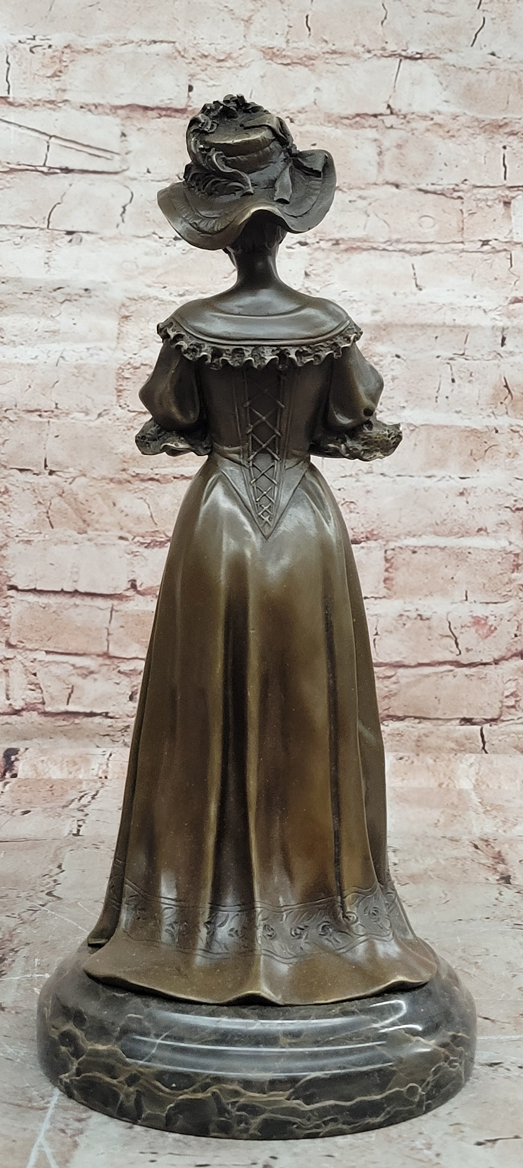 Victorian Era Woman in Hat Bronze Metal Statue Sculpture Art Deco Sculpture