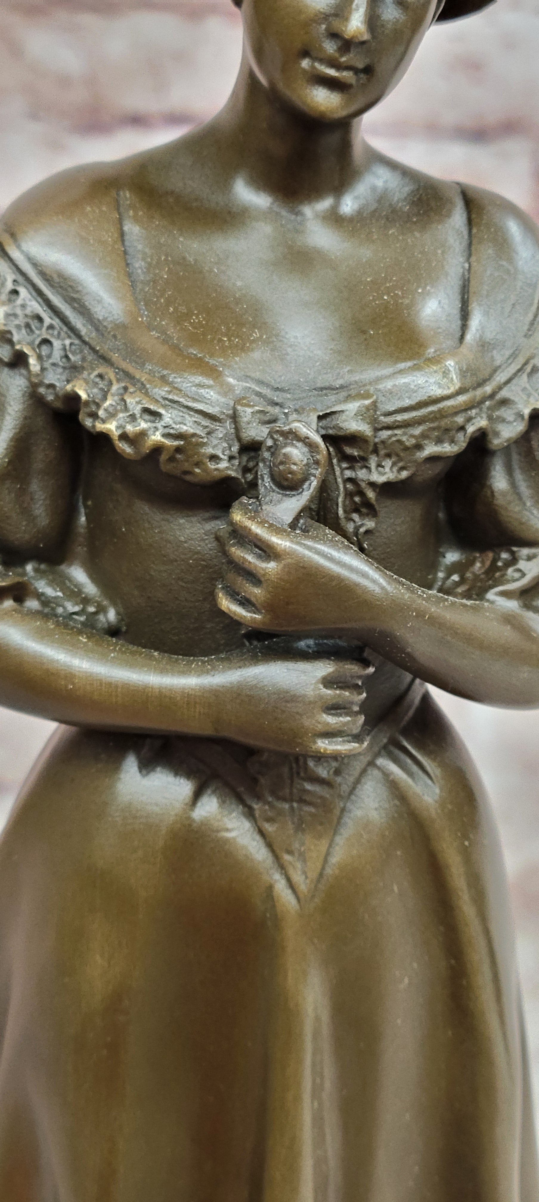 Victorian Era Woman in Hat Bronze Metal Statue Sculpture Art Deco Sculpture