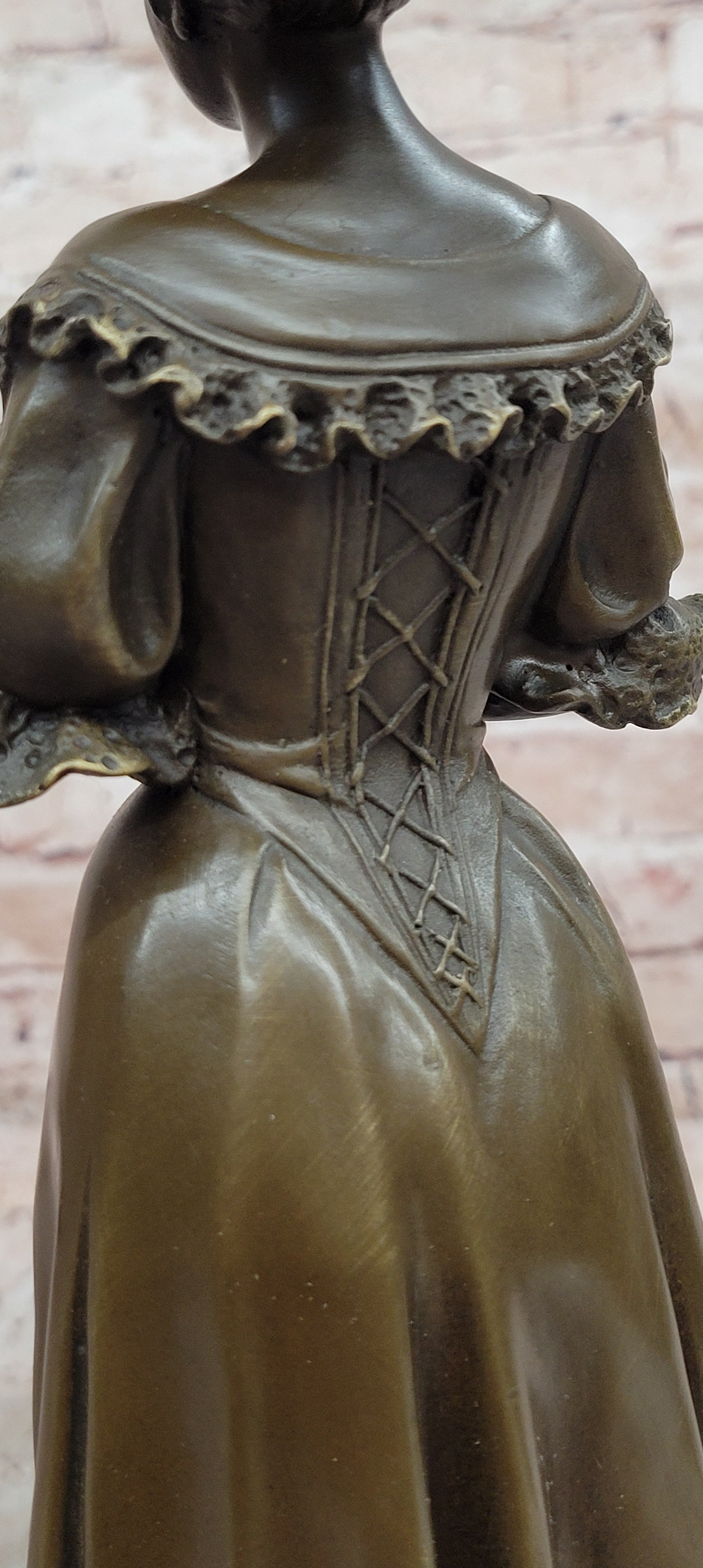 Victorian Era Woman in Hat Bronze Metal Statue Sculpture Art Deco Sculpture