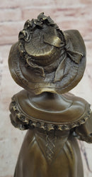 Victorian Era Woman in Hat Bronze Metal Statue Sculpture Art Deco Sculpture