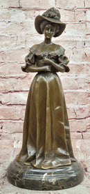 Victorian Era Woman in Hat Bronze Metal Statue Sculpture Art Deco Sculpture