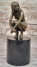 Nude Crouching Sexy Girl Hot Cast Bronze Sculpture by Milo on Marble Base