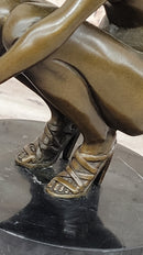 Nude Crouching Sexy Girl Hot Cast Bronze Sculpture by Milo on Marble Base