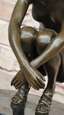 Nude Crouching Sexy Girl Hot Cast Bronze Sculpture by Milo on Marble Base