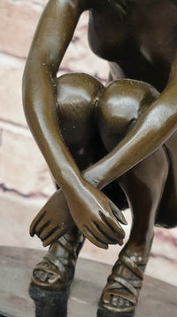Nude Crouching Sexy Girl Hot Cast Bronze Sculpture by Milo on Marble Base