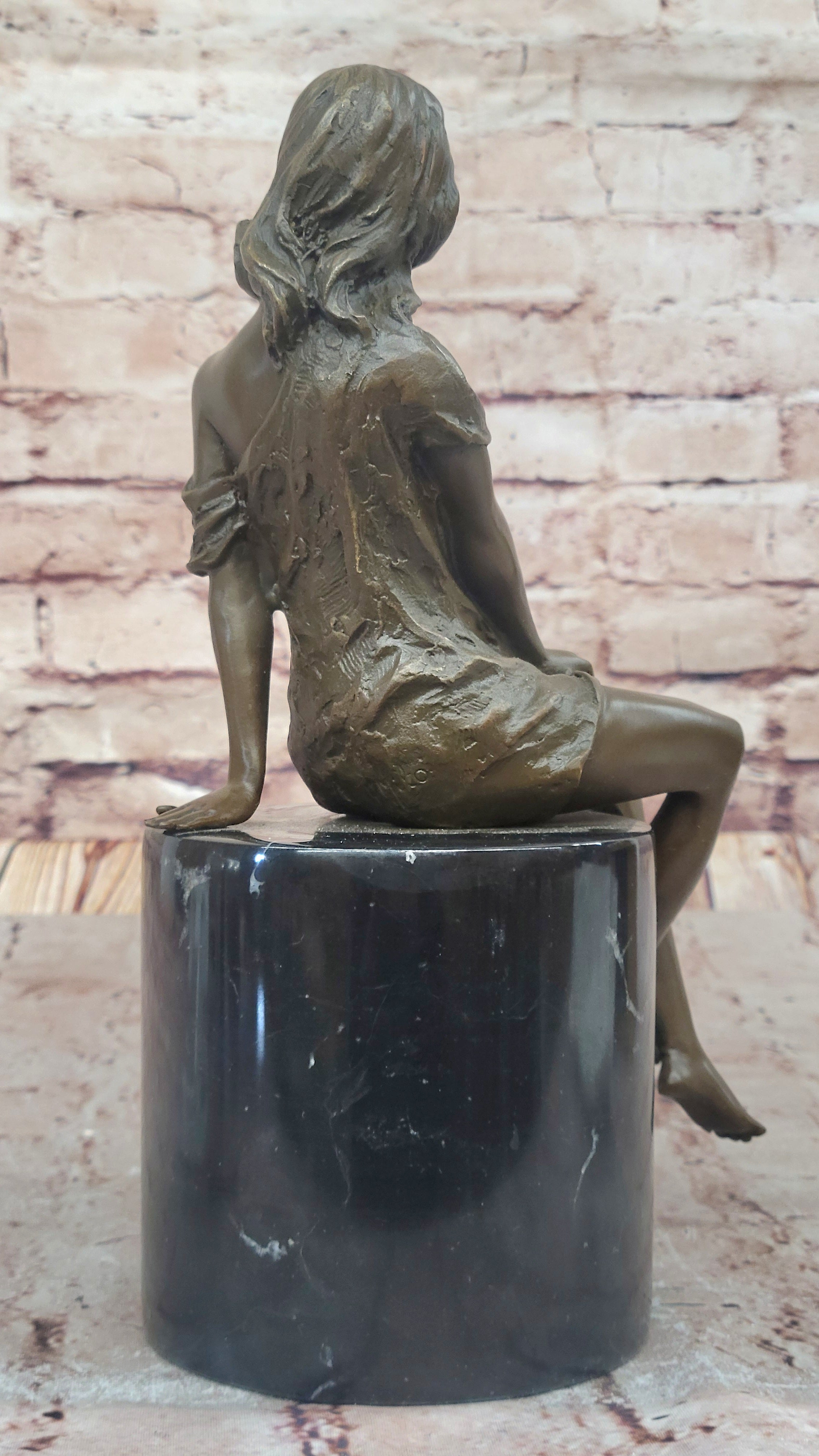 Milo Semi Nude Seated Bronze Woman in Draped Dress – Graceful Figurine on Marble Pedestal