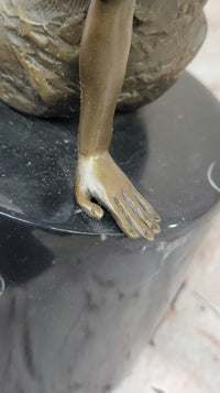 Milo Semi Nude Seated Bronze Woman in Draped Dress – Graceful Figurine on Marble Pedestal