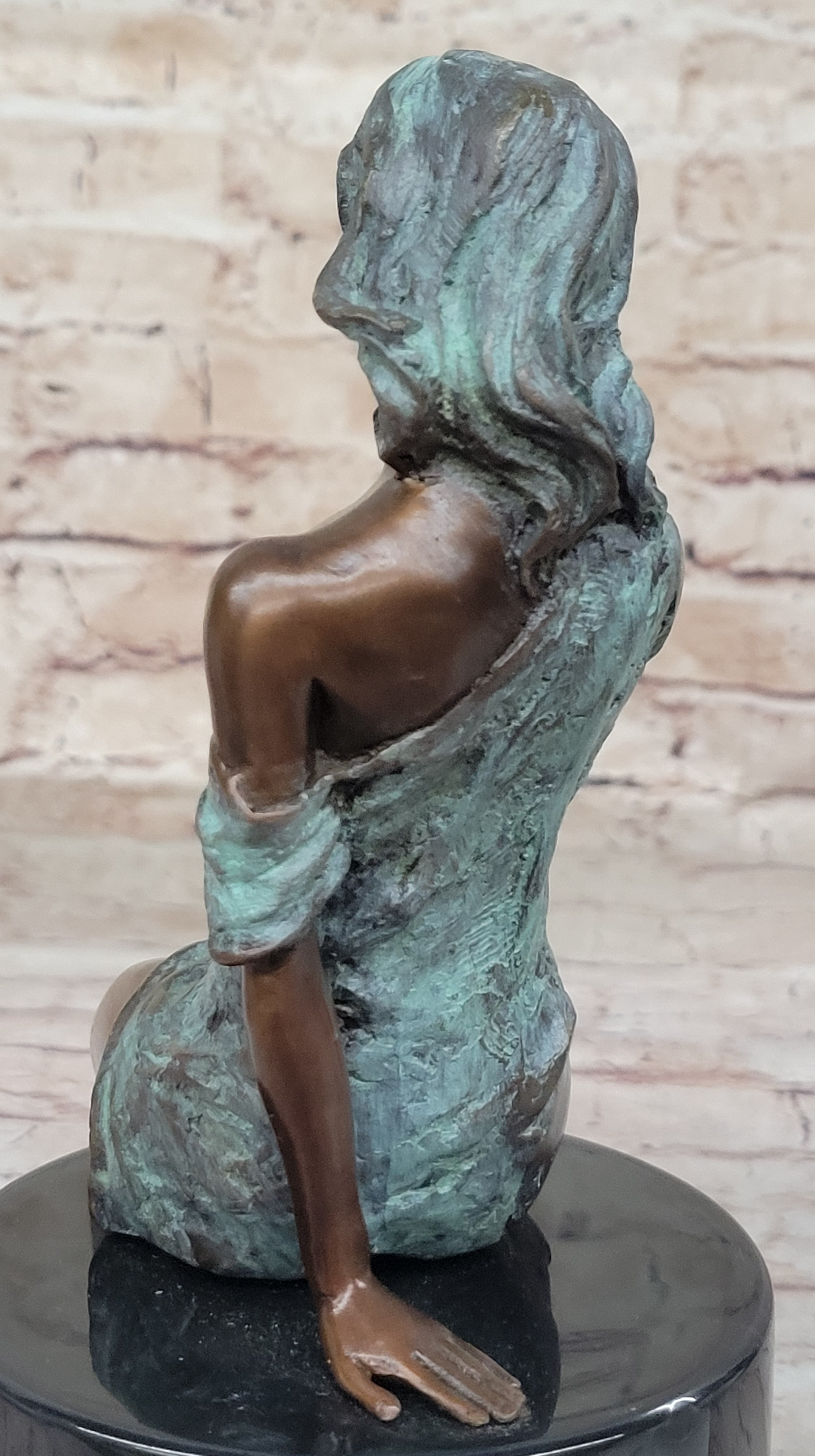 Sexy Semi Nude Girl - Bronze Sculpture Figure on Marble Base by Milo w/ Green Patina