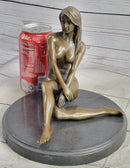 Nude Seated Girl with Legs Crossed Bronze Figure Sculpture Art