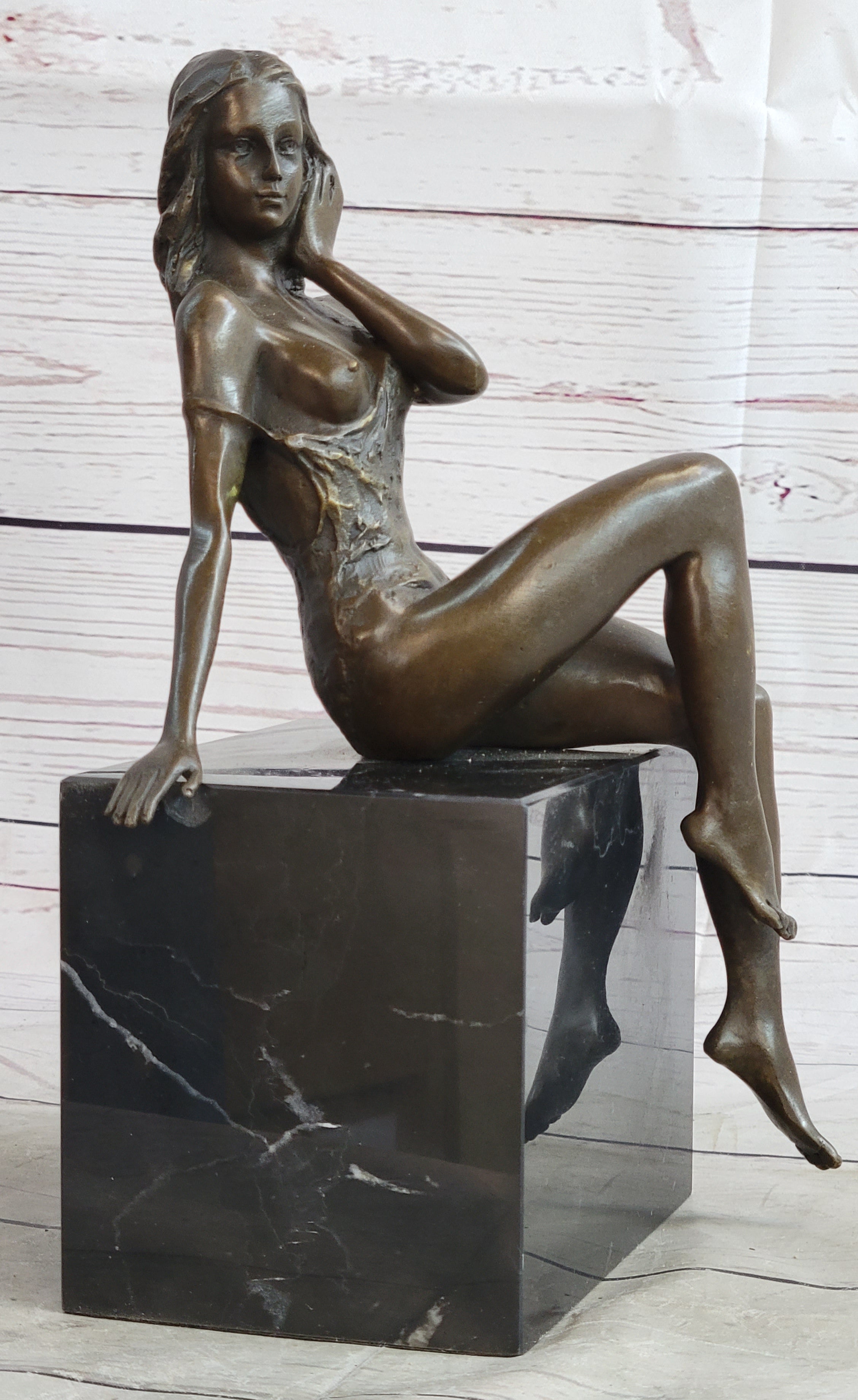Signed Artwork by Italian Artist Mavchi Nude Naked Bronze Sculpture