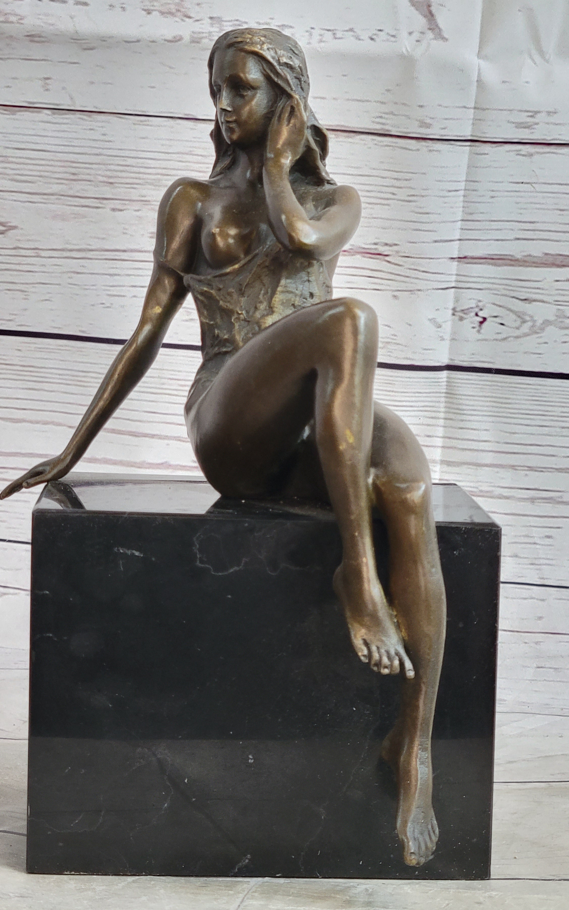 Signed Artwork by Italian Artist Mavchi Nude Naked Bronze Sculpture