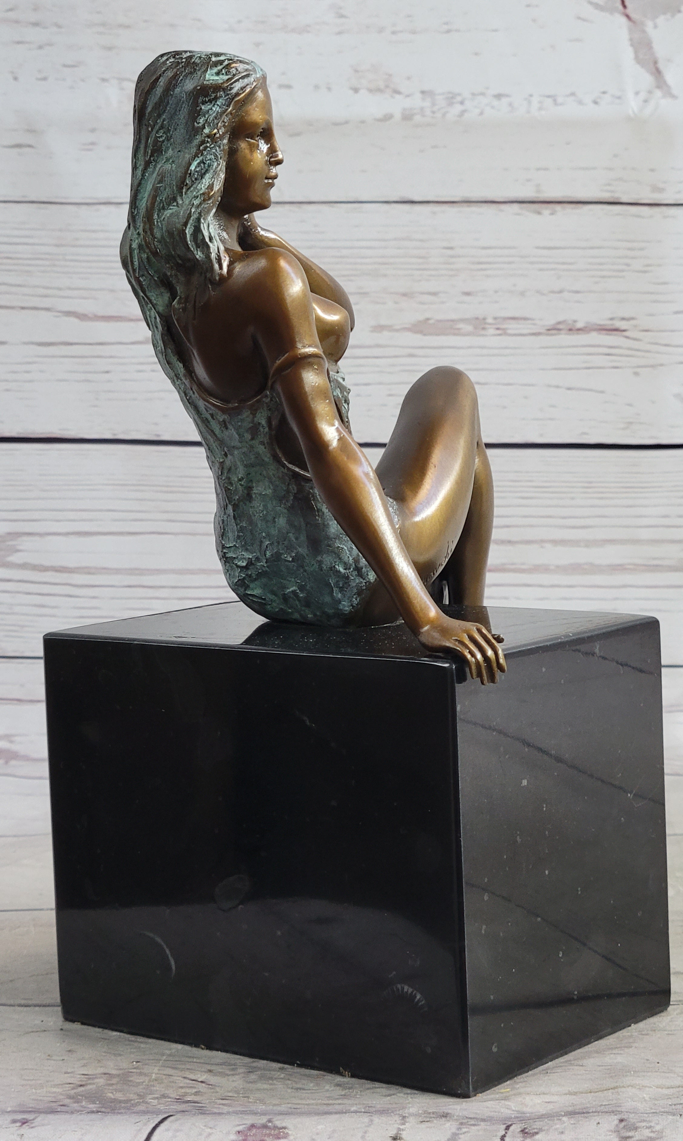 Special Patina Sexy Nude Woman Bronze Sculpture by Italian Artist Mavchi