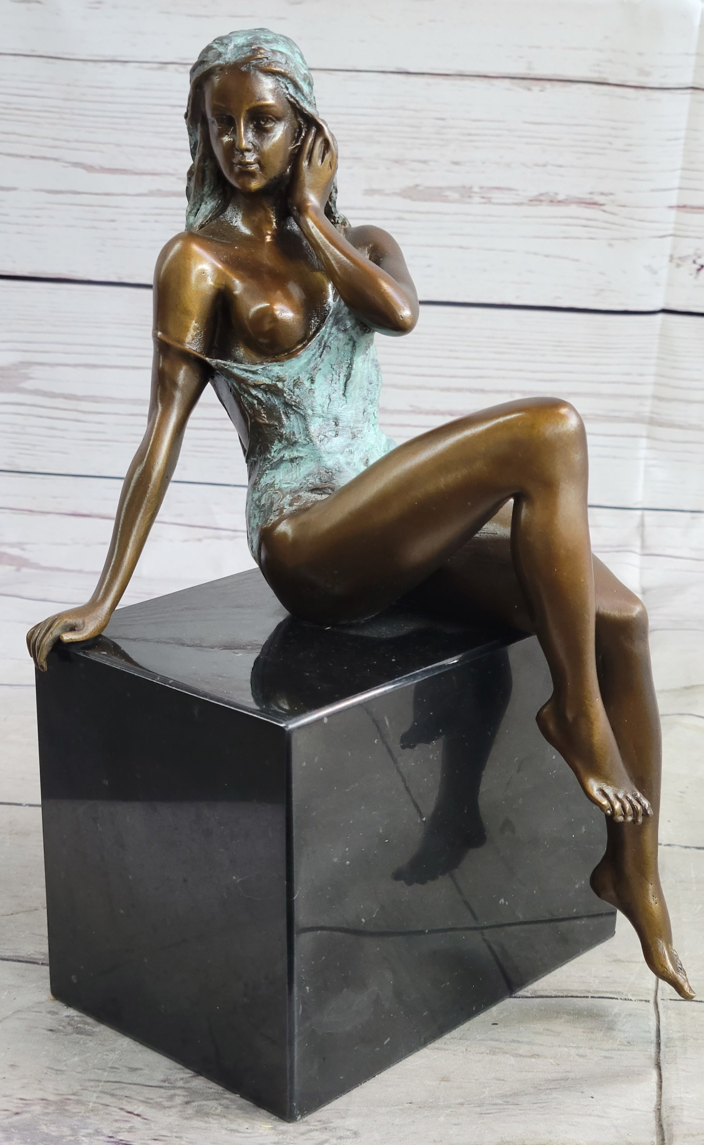 Special Patina Sexy Nude Woman Bronze Sculpture by Italian Artist Mavchi