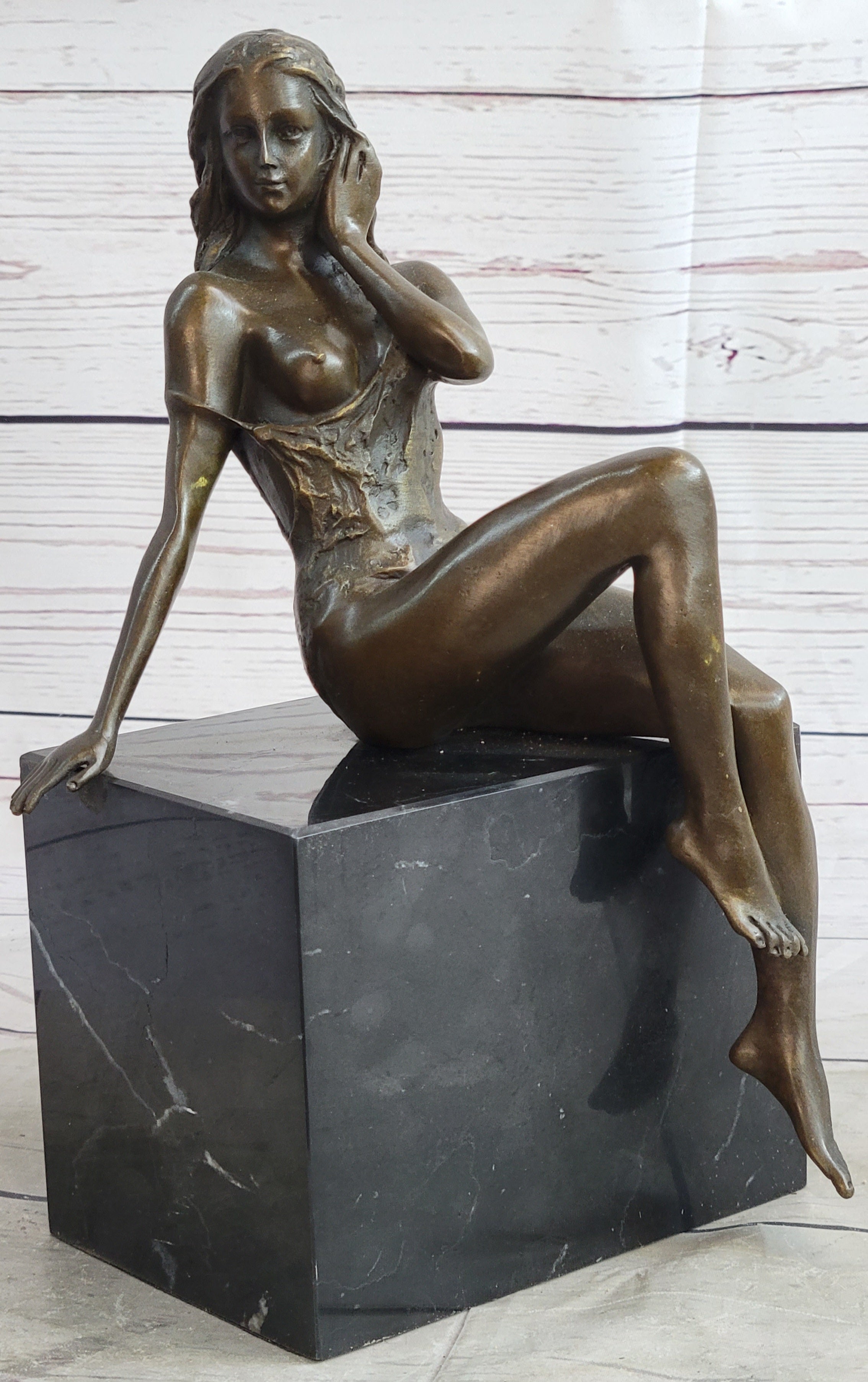 Signed Artwork by Italian Artist Mavchi Nude Naked Bronze Sculpture