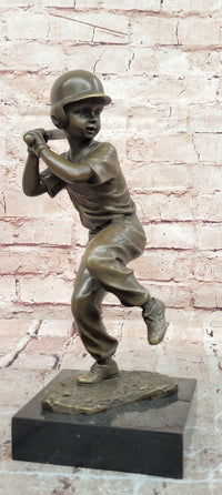 Baseball Hitter Bronze Statues Metal Sculpture Kid Handmade Home Decor Figurine