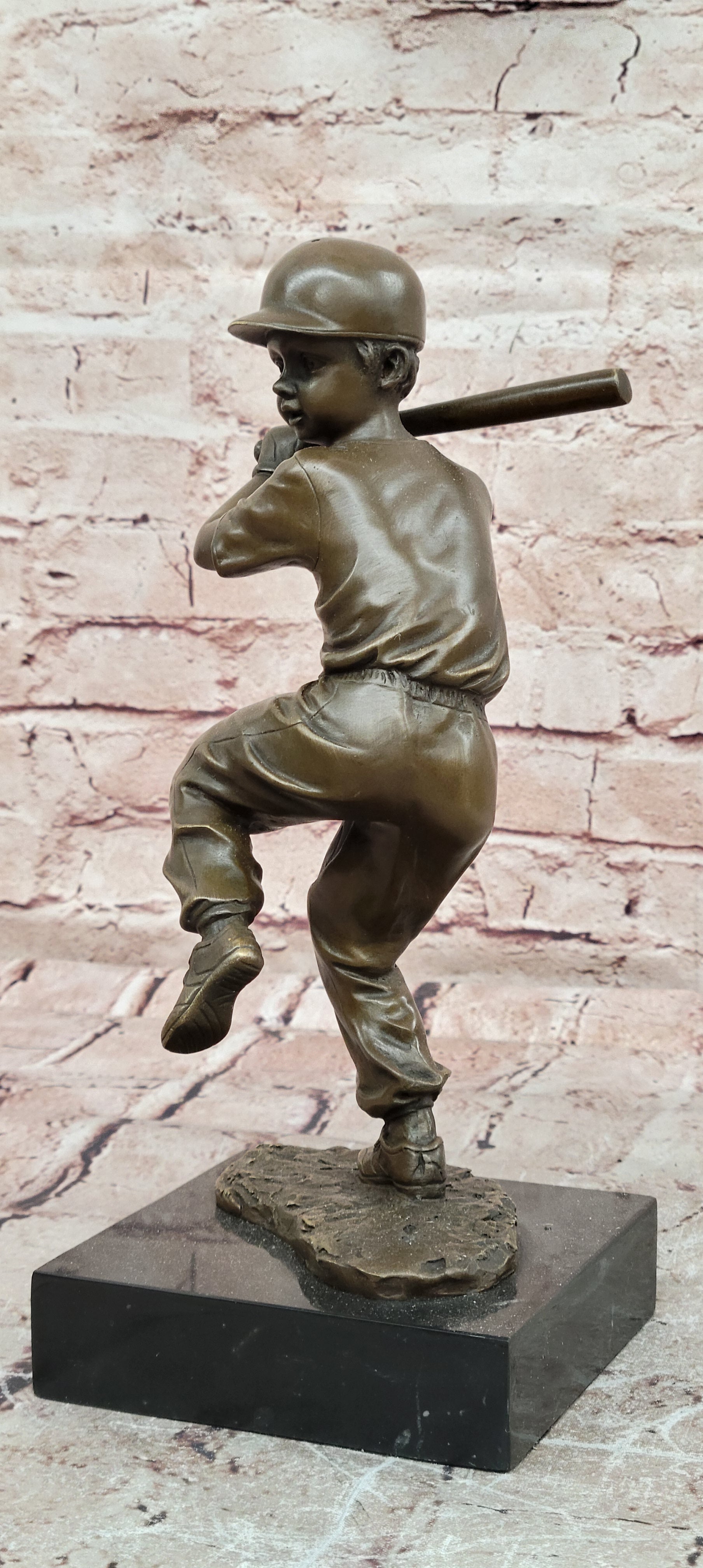 Baseball Hitter Bronze Statues Metal Sculpture Kid Handmade Home Decor Figurine