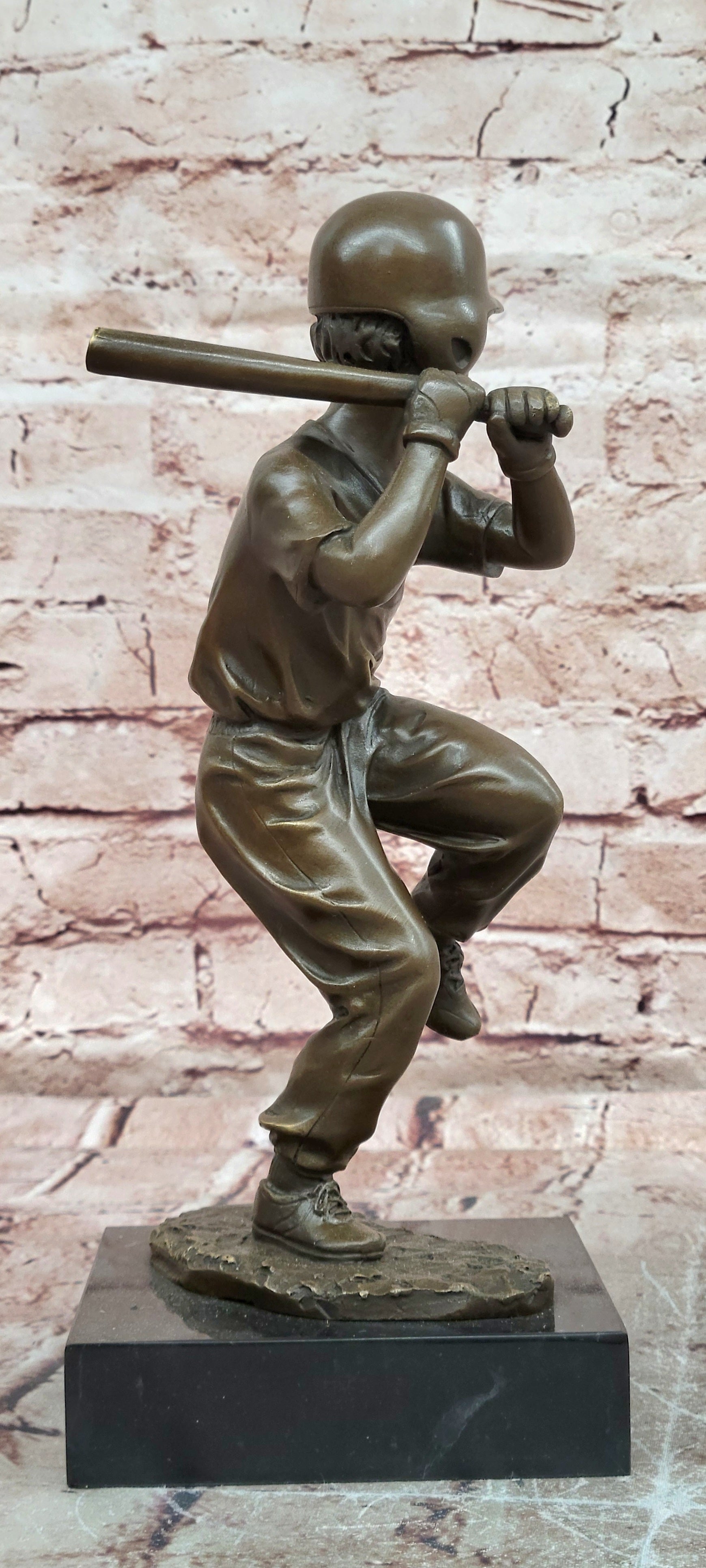 Baseball Hitter Bronze Statues Metal Sculpture Kid Handmade Home Decor Figurine