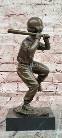 Baseball Hitter Bronze Statues Metal Sculpture Kid Handmade Home Decor Figurine