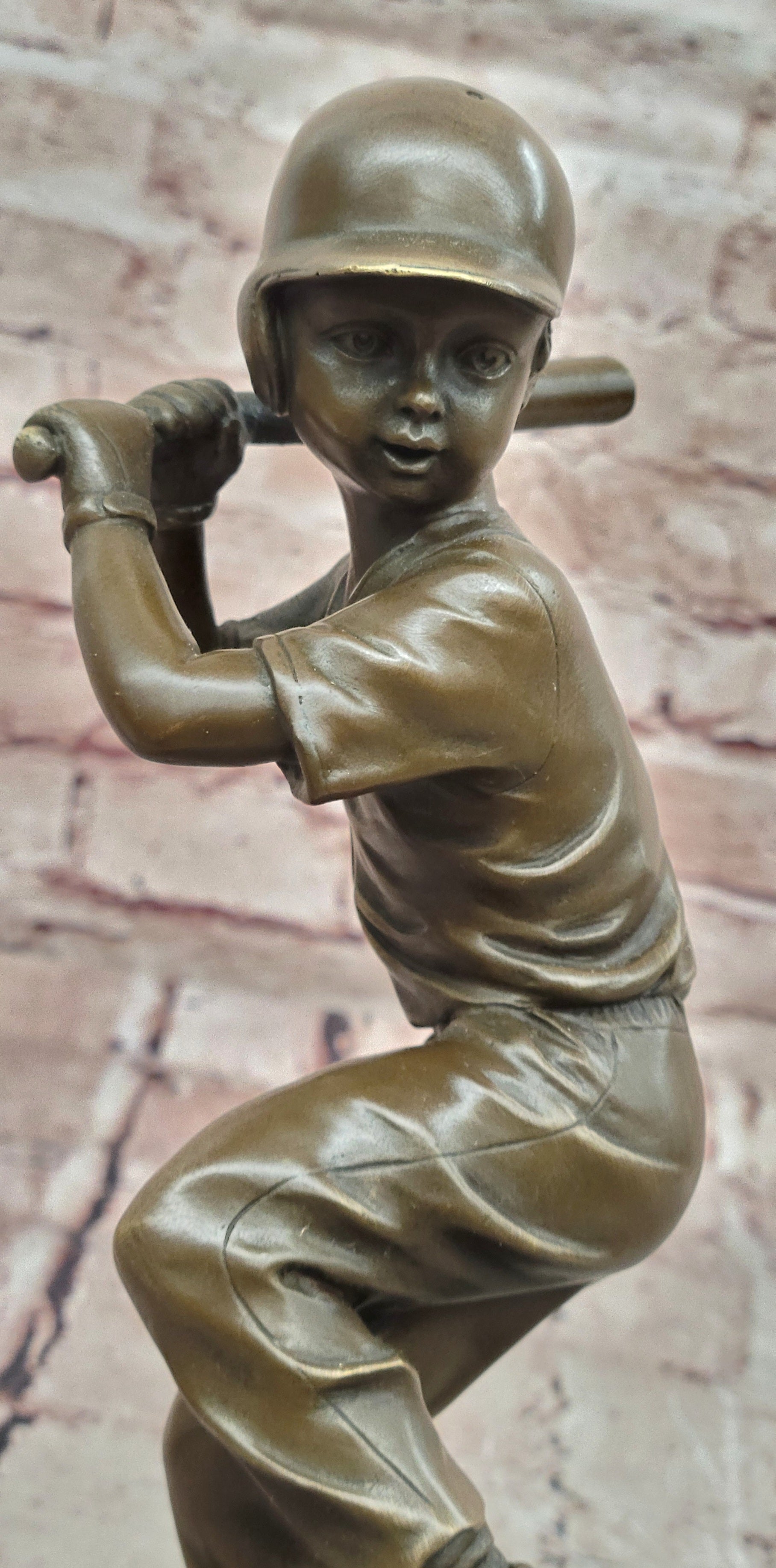 Baseball Hitter Bronze Statues Metal Sculpture Kid Handmade Home Decor Figurine