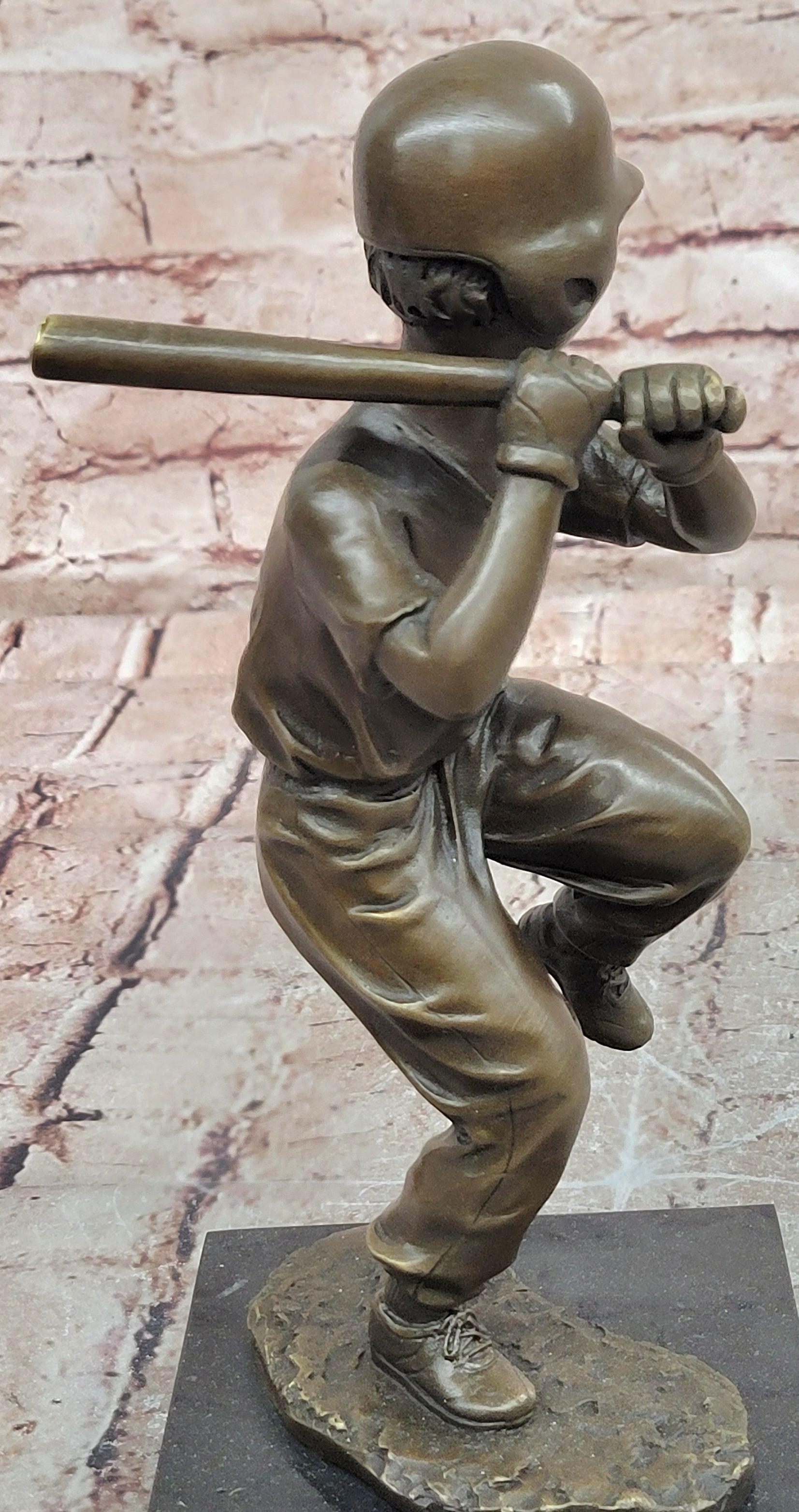 Baseball Hitter Bronze Statues Metal Sculpture Kid Handmade Home Decor Figurine