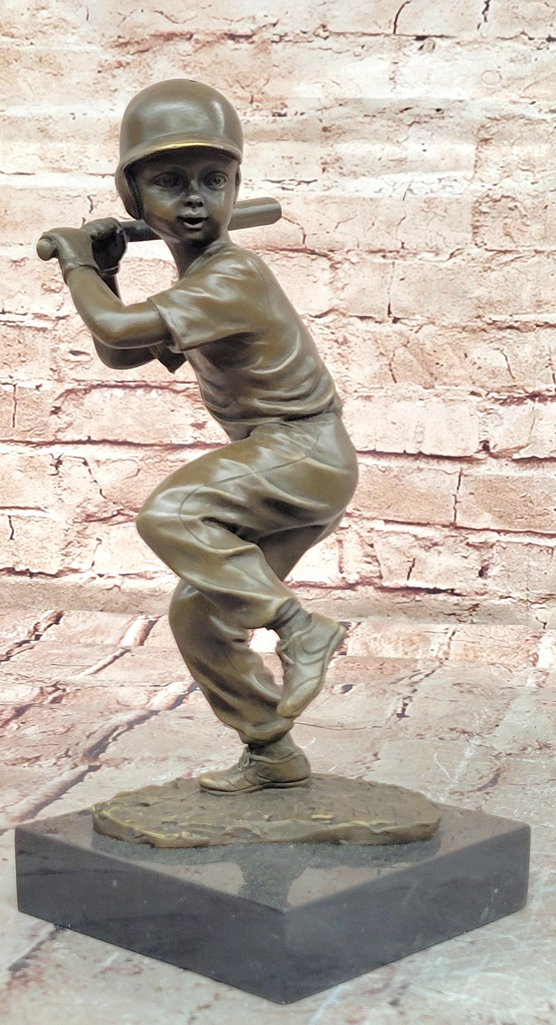 Baseball Hitter Bronze Statues Metal Sculpture Kid Handmade Home Decor Figurine