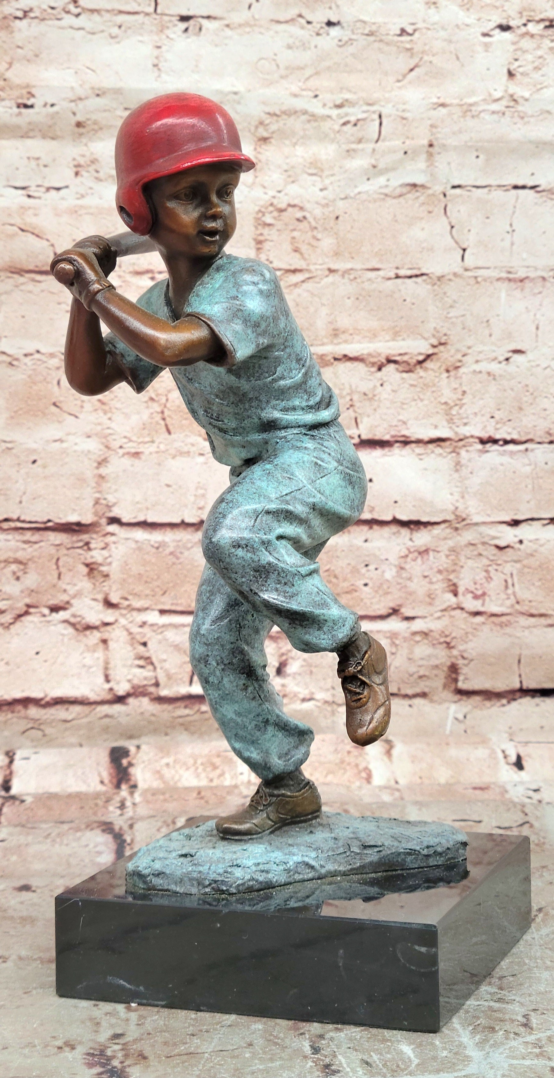 Signed Original Mario Nick Batter Up Baseball Player in Bronze Sculpture