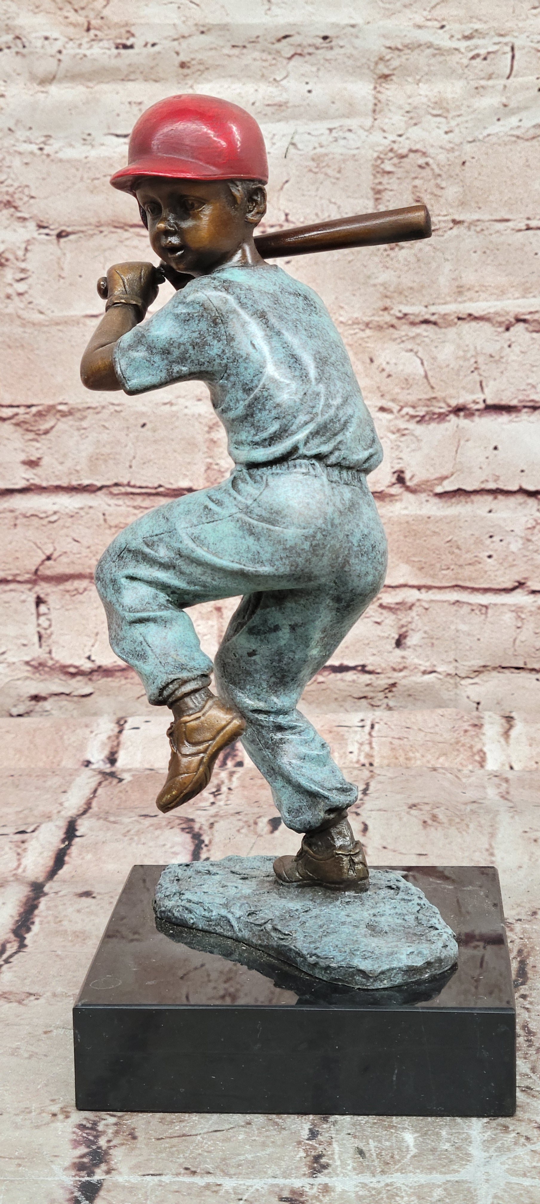Signed Original Mario Nick Batter Up Baseball Player in Bronze Sculpture