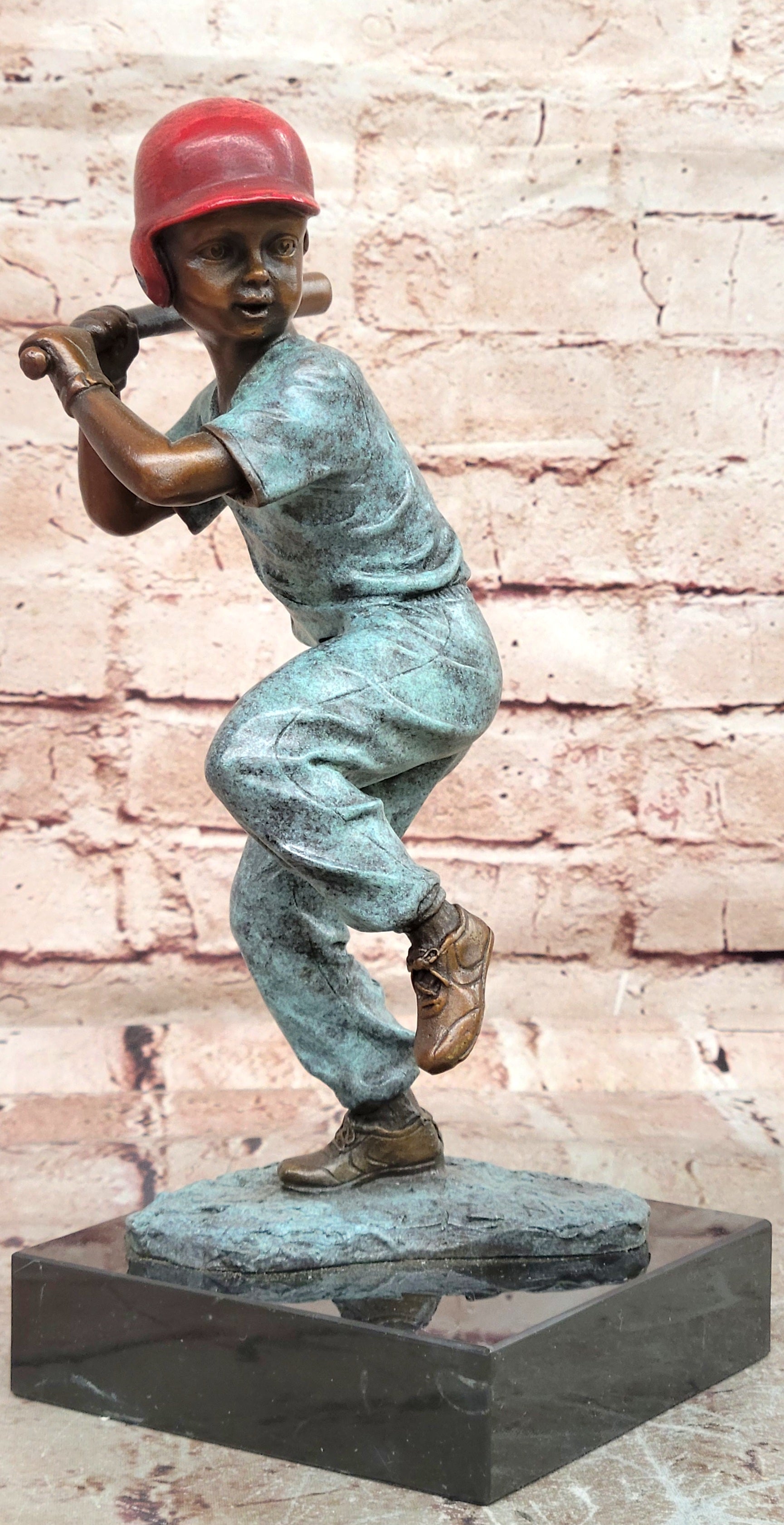 Signed Original Mario Nick Batter Up Baseball Player in Bronze Sculpture