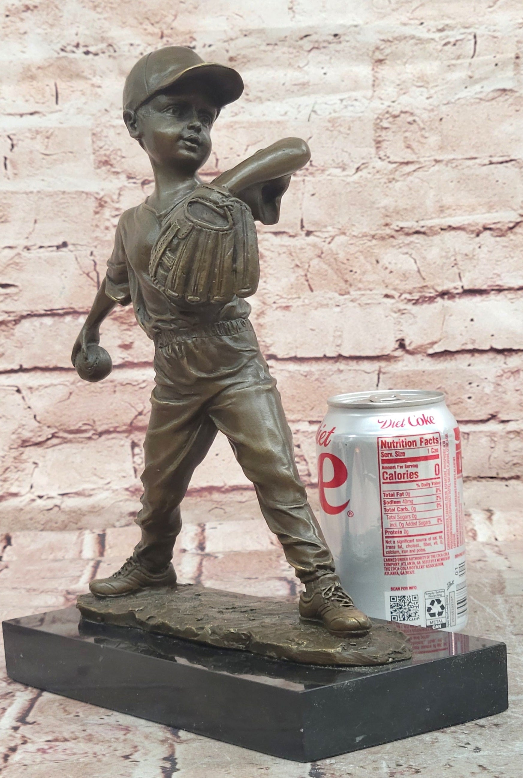Baseball Pitcher Bronze Statue and Sculpture Kid Figurines Handmade Decor