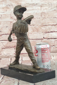 Baseball Pitcher Bronze Statue and Sculpture Kid Figurines Handmade Decor