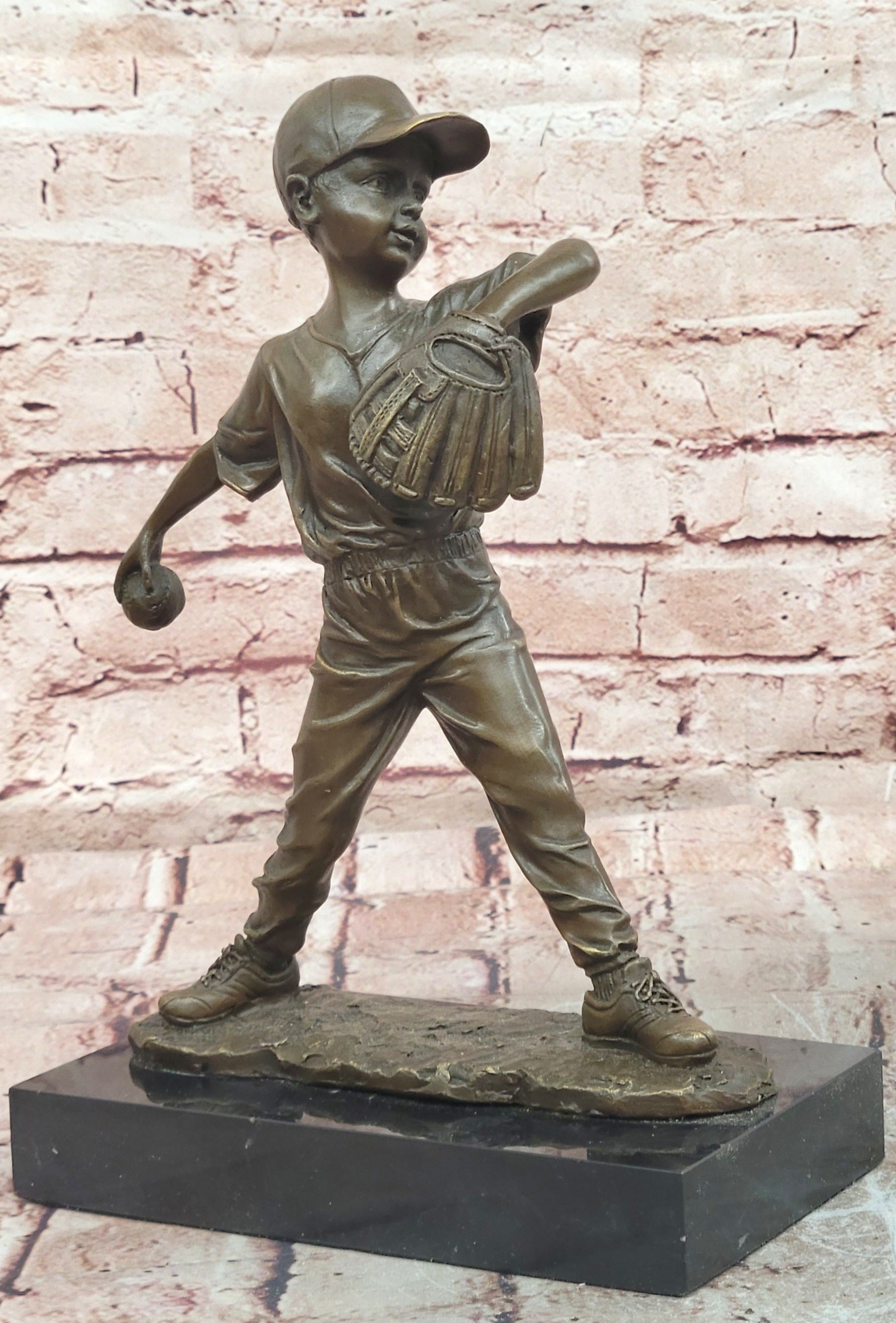 Baseball Pitcher Bronze Statue and Sculpture Kid Figurines Handmade Decor