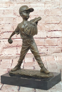 Baseball Pitcher Bronze Statue and Sculpture Kid Figurines Handmade Decor